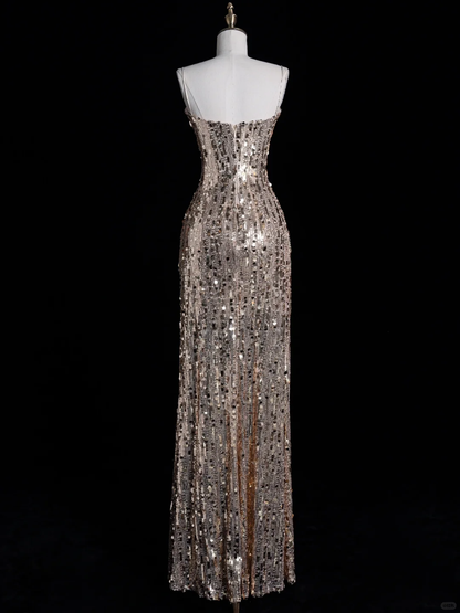 Shiny Sheath Strapless Golden Sequin Long Prom Dress Evening Dress DP2097