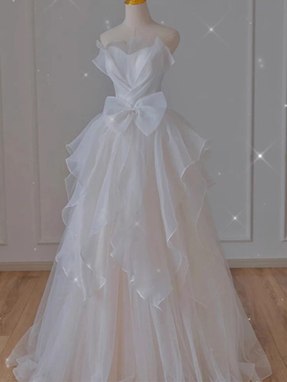 Beautiful Long Tulle Prom Dress White Wedding Dress Formal Evening Dress DP439