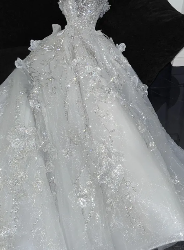 Stunning Shiny Ball Gown Sequin Beaded Tulle Prom Dress Graduation Prom Dress DP5048