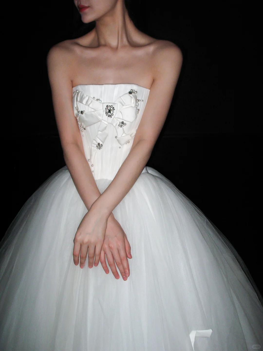 Sweety A Line Strapless Bow Knot White Tulle Long Wedding Dress DP8125