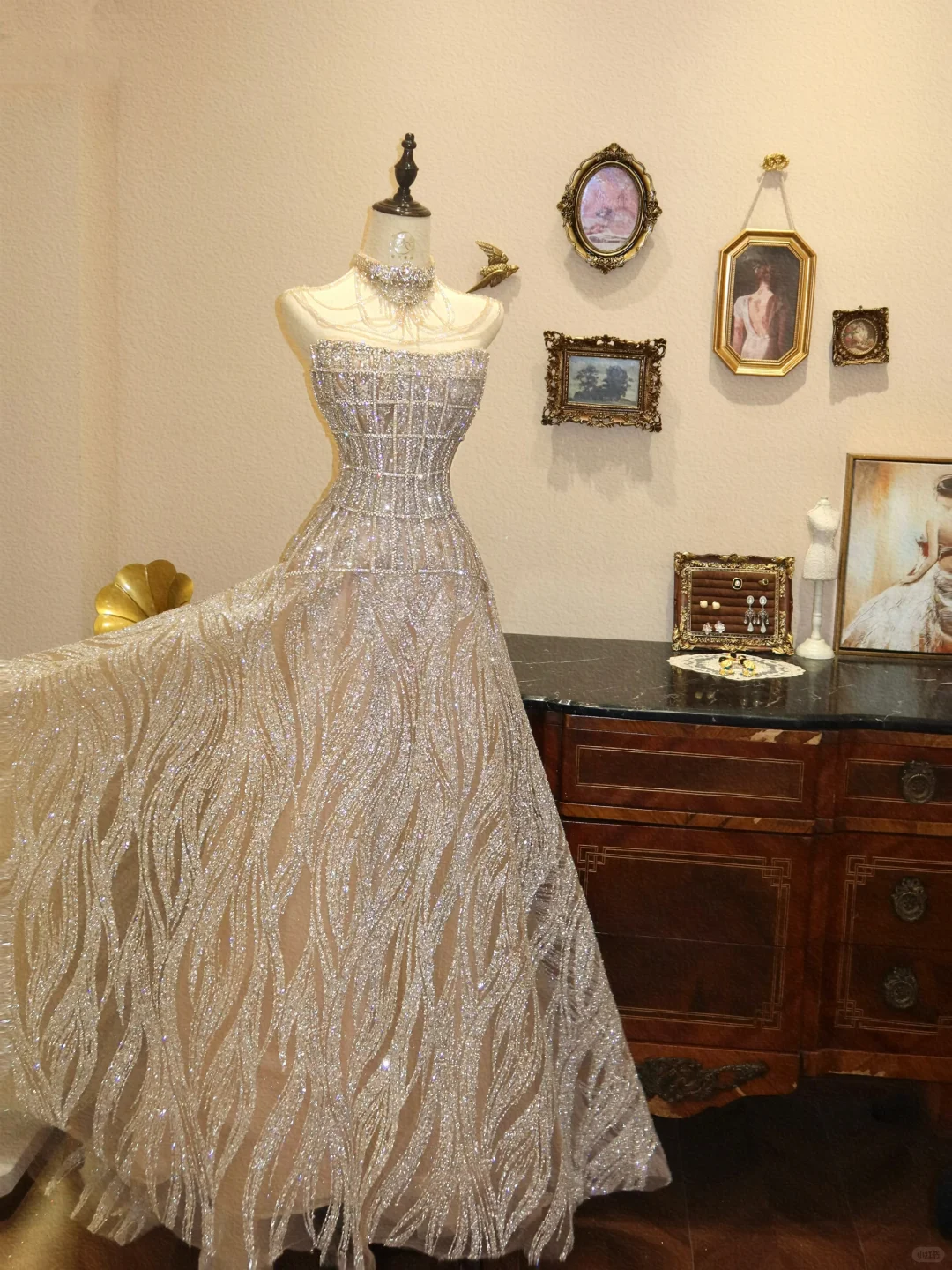 Shiny A Line Strapless Champagne Sequin Tulle Long Prom Dress Evening Dress DP6992