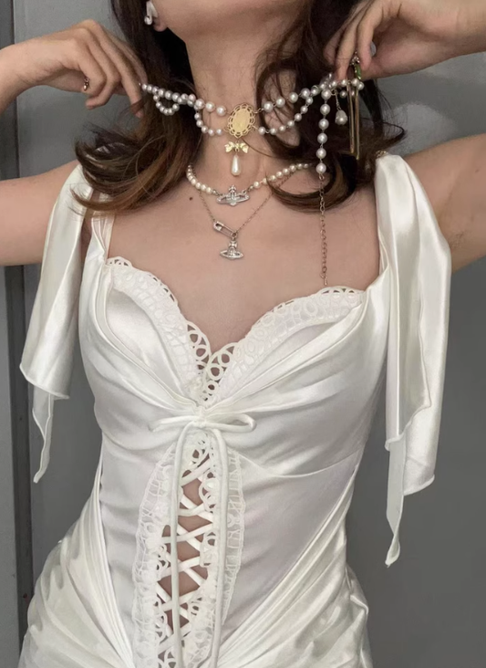White Elegant Sheath Strap Pleated Satin Prom Dress Birthday Dress Formal Dress DP3219