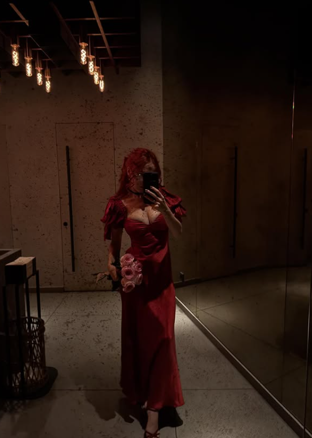 Burgundy A Line Puff V Neck Satin Long Prom Dress Date Dress DP4426