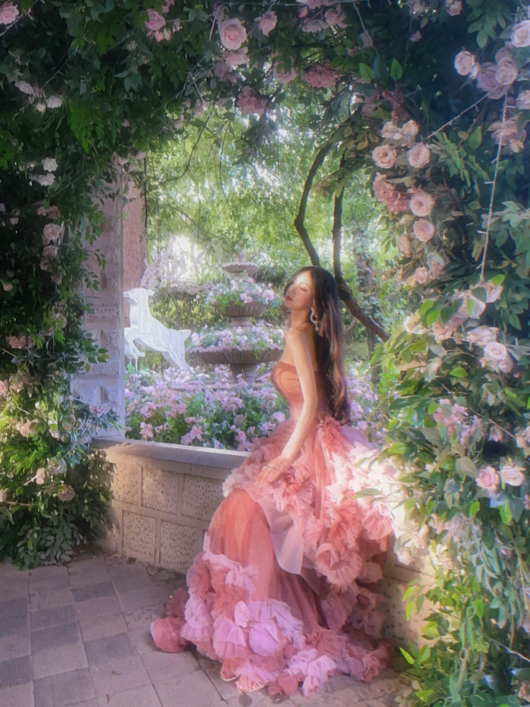 Pink Exquisite Mermaid Strapless Layered Tulle Long Sweep Prom Dress Evening Dress DP3135