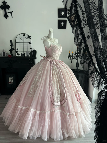 Light Pink Ball Gown Sweetheart Neck Exquisite Beaded Tulle Prom Dress Quinceanera Dress DP6966
