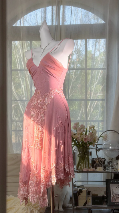 Sweety Vintage Pink Appliques Beaded Chiffon Short Prom Dress Homecoming Dress DP4947