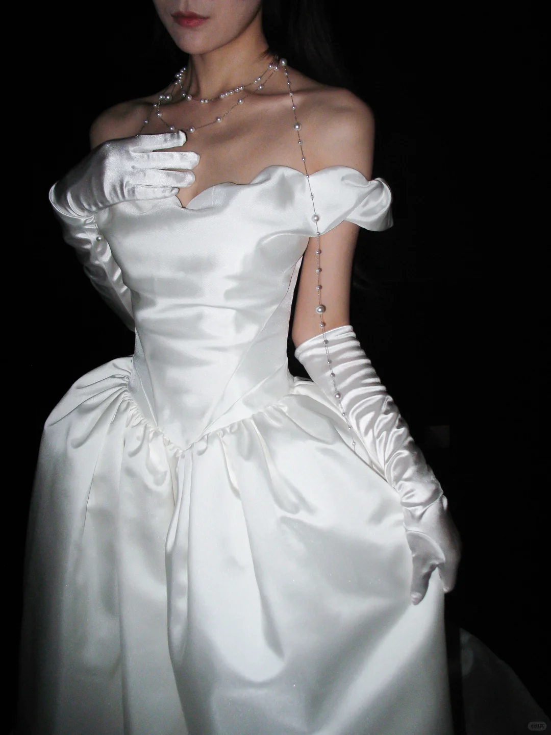 Chic Ball Gown Off the Shoulder White Satin Long Train Wedding Dress DP8100