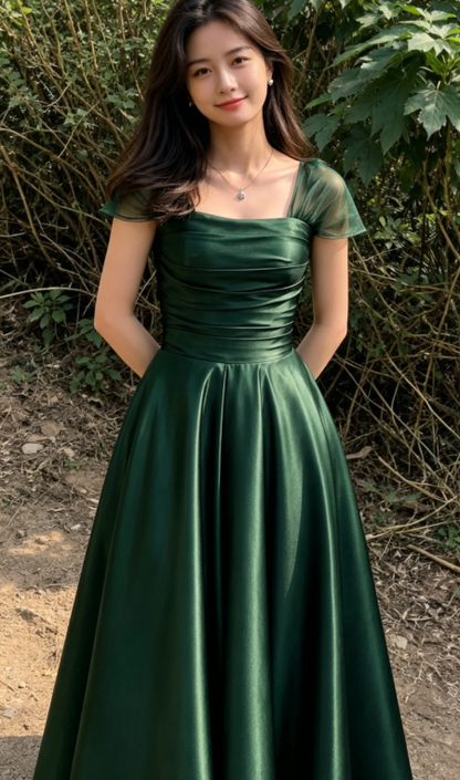 Elegance Emerald A Line Straps Satin Prom Dress DP5176