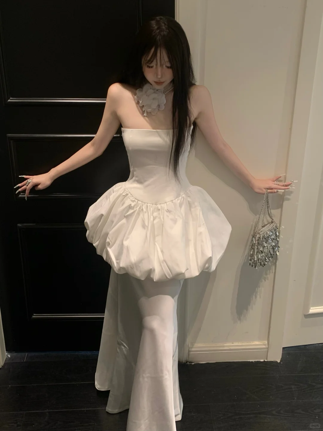 Unique Mermaid Strapless White Satin Prom Dress Evening Dress DP3846