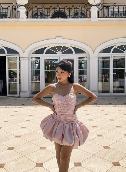 Cute A Line Sweetheart Neck Pink Satin Short Homecoming Dress Outfits DP4954