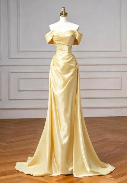 Elegant Mermaid Off the Shoulder Navy Blue Satin Long Prom Dresses Evening Gowns DP4209