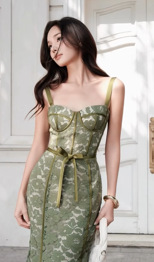 Green Mermaid Spaghetti Strap Lace Long Prom Dress Party Dress Outfits DP4529