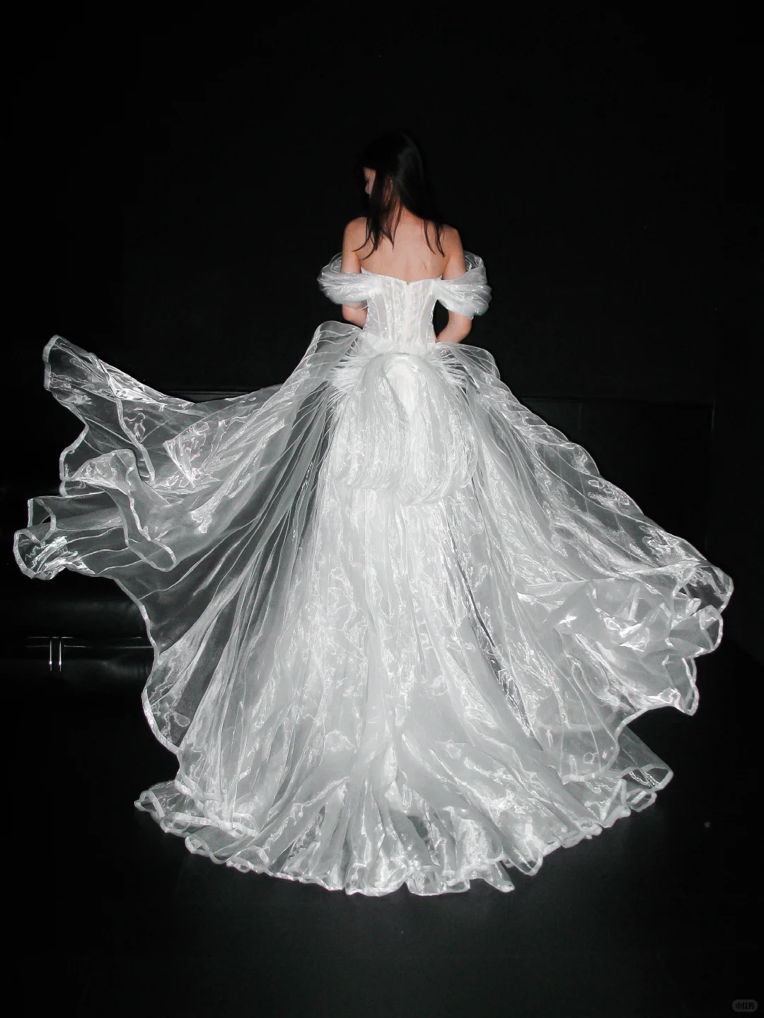 Flowy Unique A Line Off the Shoulder White Organza Wedding Dress DP5301