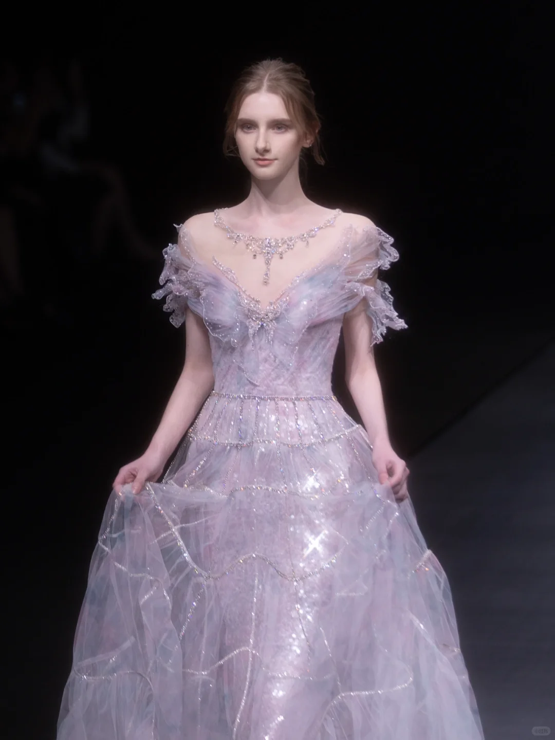Lilac Romantic A Line Round Neck Sequin Beaded Tulle Prom Dress Evening Dress DP2794