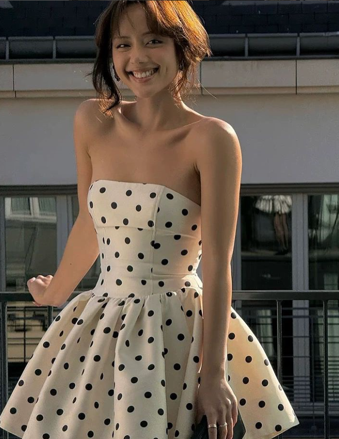 Cute A Line Strapless Polka Dot Satin Short Homecoming Outfits DP4255