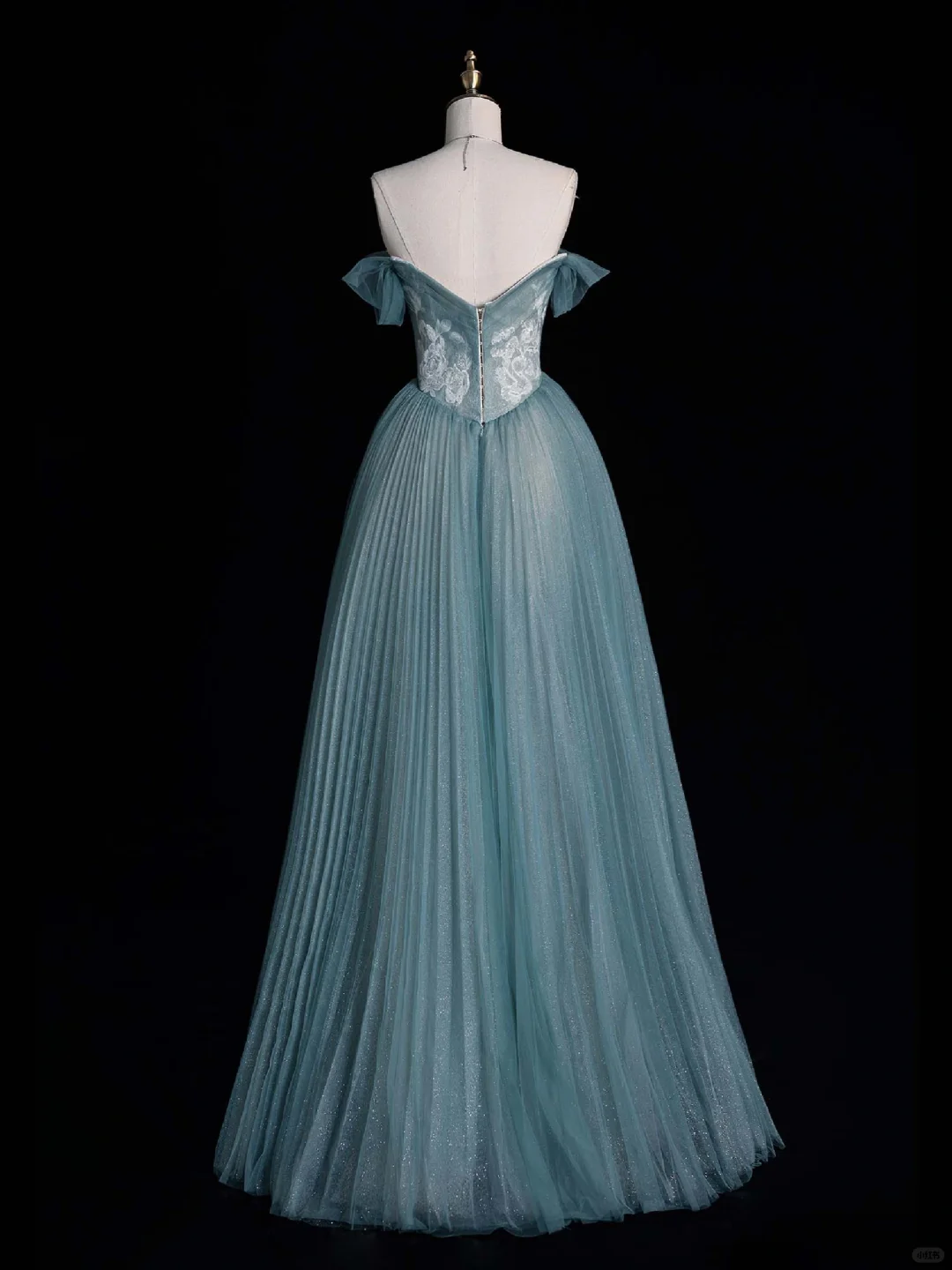 Elegant A Line Off the Shoulder Lace Blue Tulle Prom Dress Evening Dress DP1952