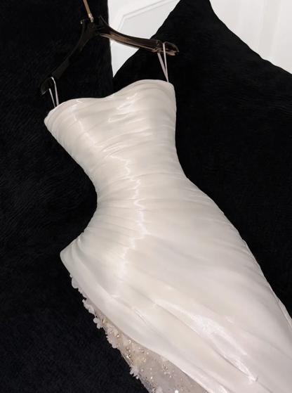 Stunning Sheath Strapless Beaded Sequin Satin Tulle Prom Dress Graduation Prom Dress DP2037