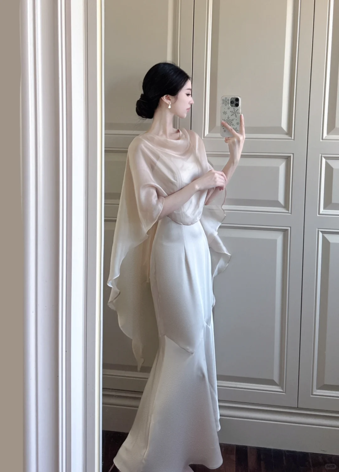Gentle Apricot Mermaid Chiffon Satin Long Prom Dress Outfits DP4617