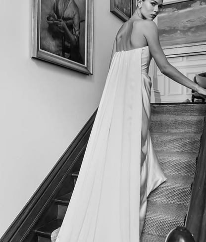 Classic A Line Strapless White Satin Long Wedding Dress DP5310