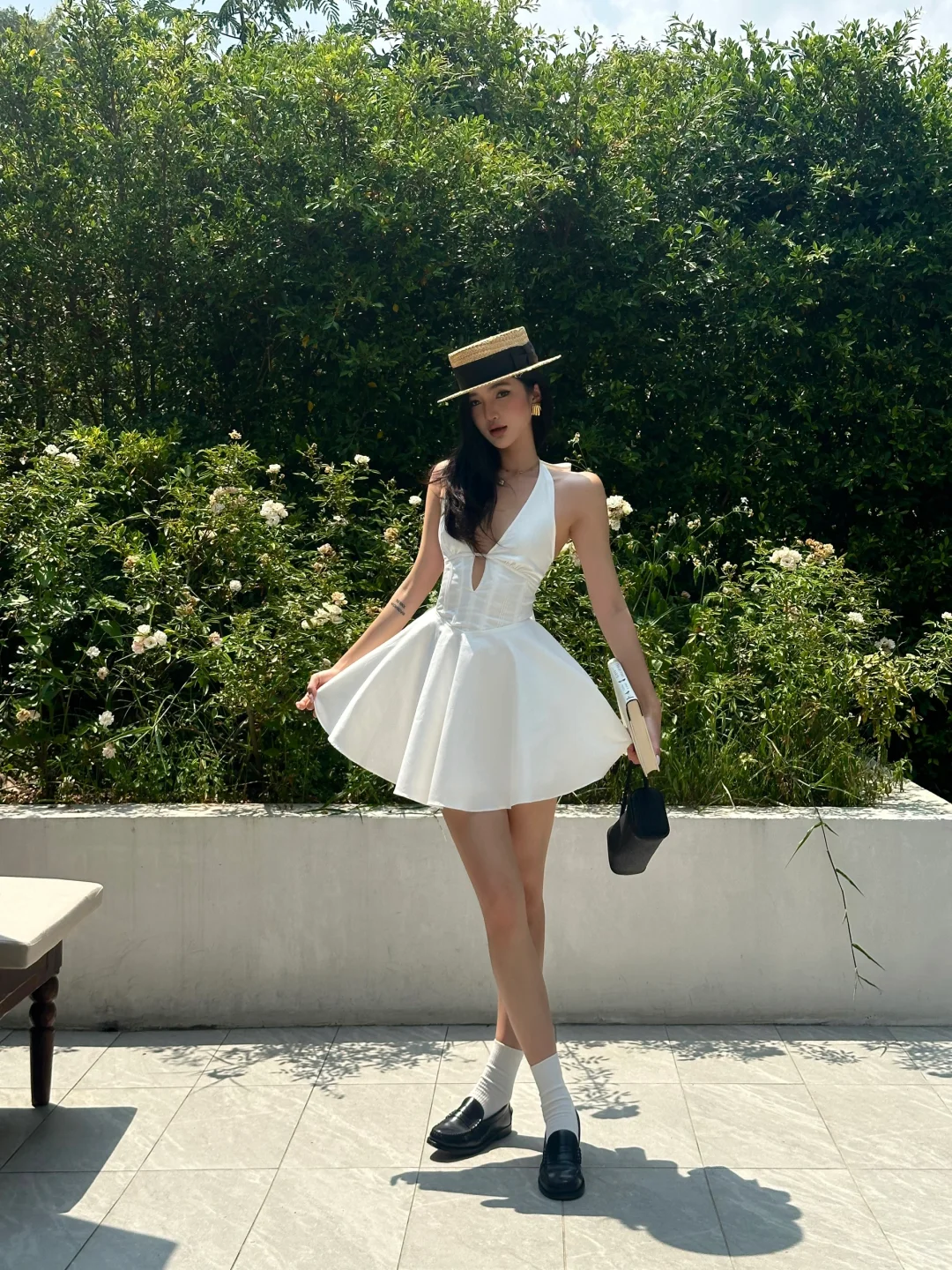 Open Back White A Line V Neck Satin Short Homecoming Dress Cocktail Dress DP2878