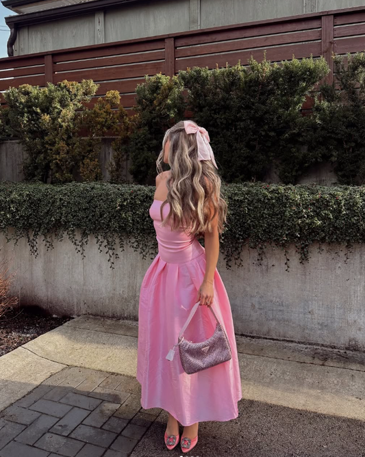 Cute A Line Strapless Pink Satin Prom Dress Birthday Dress DP1758