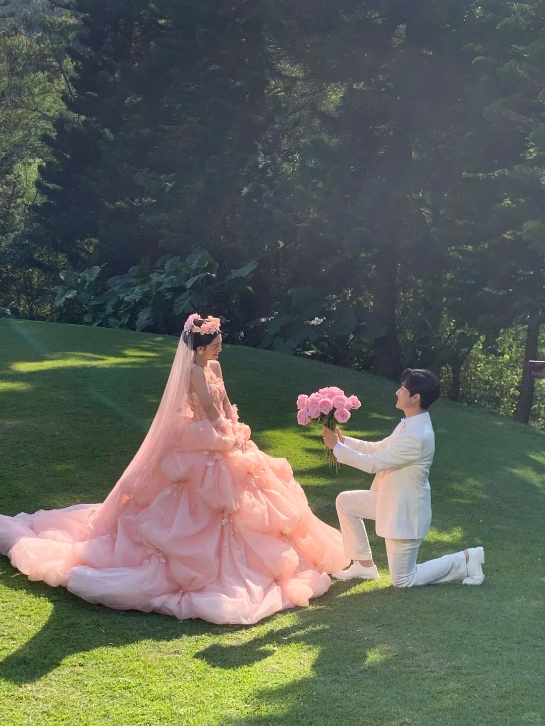 Pink Vintage Ball Gown Strapless Floral Layered Tulle Prom Dress Party Dress DP5010