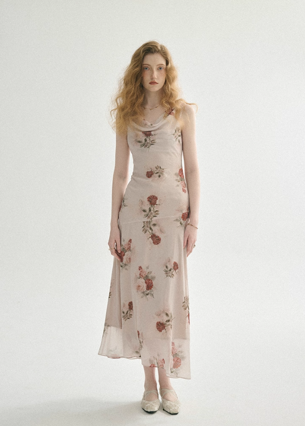 Khaki A Line Straps Rose Chiffon Prom Dress Vacation Dress Outfits DP3653