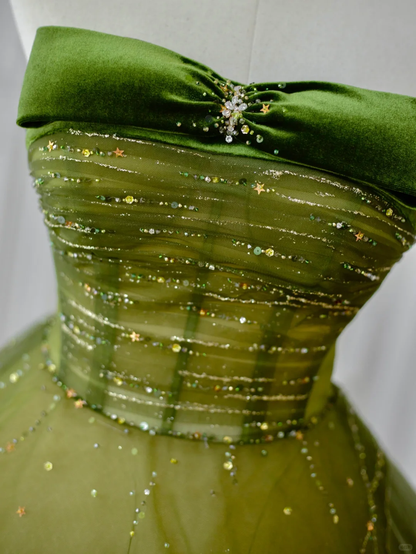 The Wizard of Oz A Line Strapless Beaded Green Ombre Tulle Long Party Dress Evening Dress DP2596