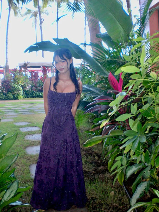 Dark Purple A Line Spaghetti Straps Chiffon Long Formal Prom Dress Evening Dress DP3072