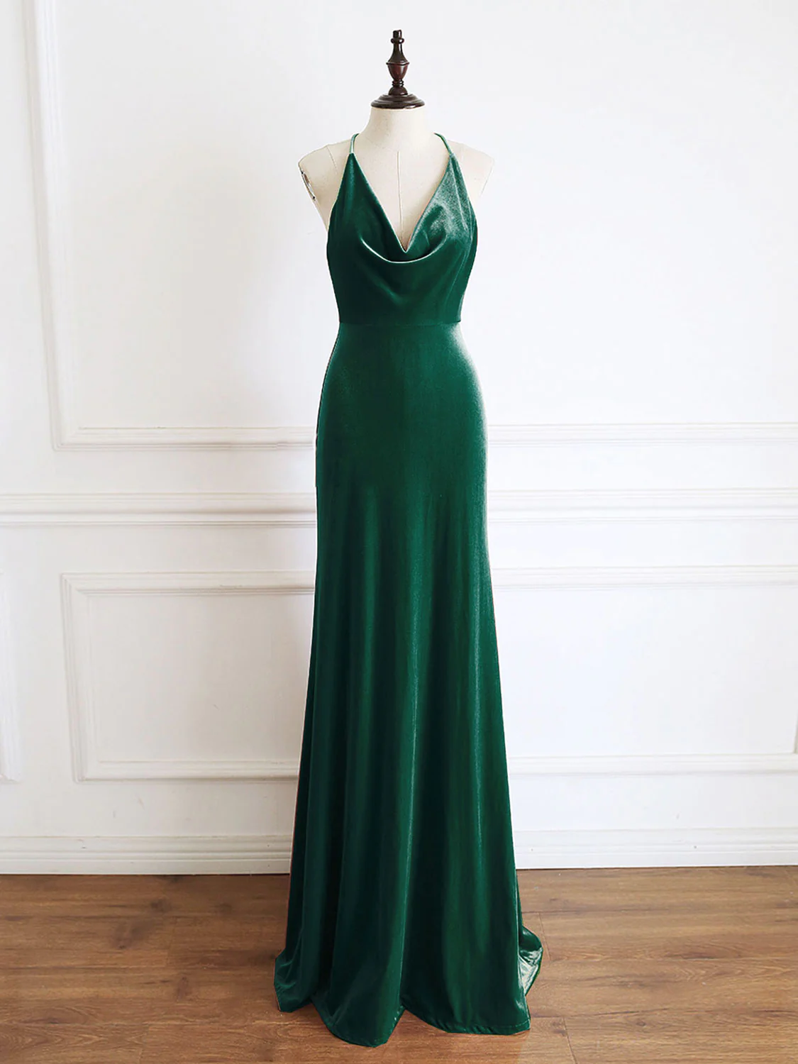 Unique Green Velvet Long Prom Dress Formal Evening Dress DP060