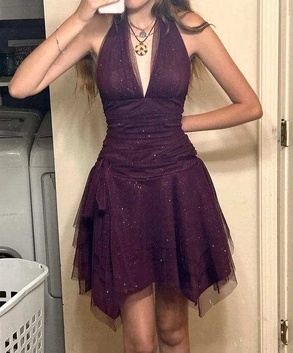 Dark Purple Tulle Prom Homecoming Dress Short Party Dress DP7571