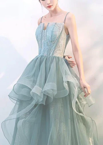 Elegant Spaghetti Straps Princess Tulle Lace Ball Gown Brithday Evening Dress DP726