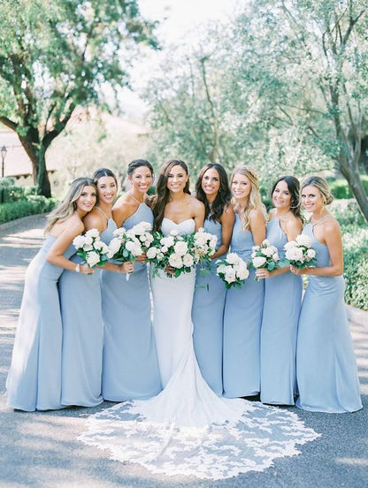 Charming A-Line Halter Sky Blue Chiffon Long Bridesmaid Dresses DP5551