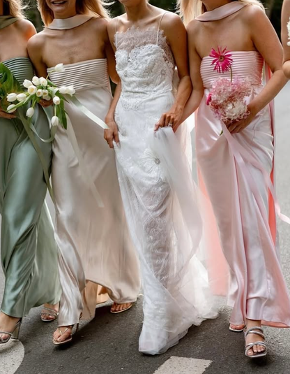 Glamorous Dark Green Sheath Strapless Pleated Satin Bridesmaid Dress DP5095