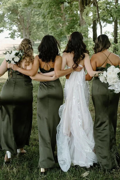 Hunter Green Silk Satin Cowl Neck Bridesmaid Dresses DP5570