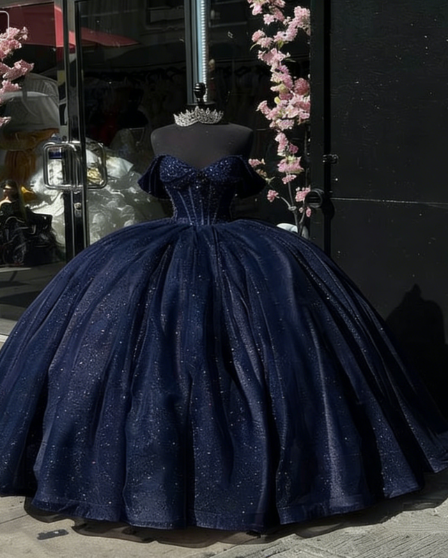 Glitter Off The Shoulder Pink Ball Gown Quinceanera Dress DP683