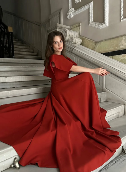 Red Classic A Line Simple Satin Long Prom Dress DP5024