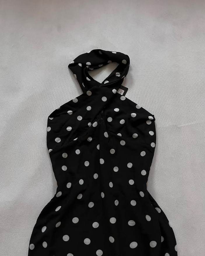 Polka Dot Sheath Halter Chiffon Backless Long Prom Dress Evening Dress DP6515