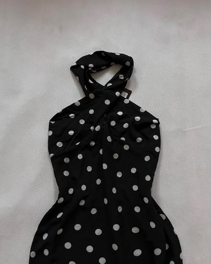 Polka Dot Sheath Halter Chiffon Backless Long Prom Dress Evening Dress DP6515