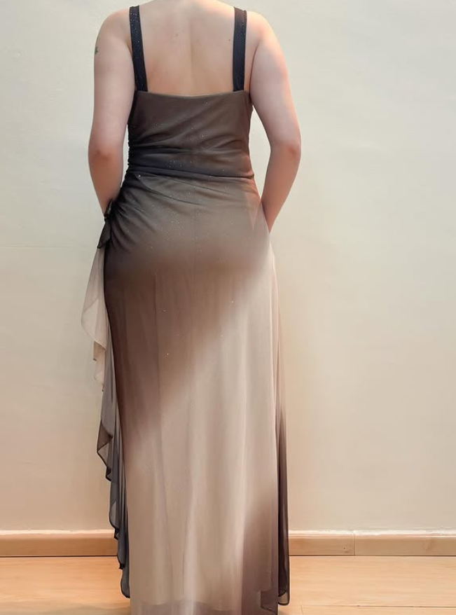 Vintage Brown Ombre Sheath Straps Ruffle Chiffon Prom Dress Evening Dress Date Dress DP5273