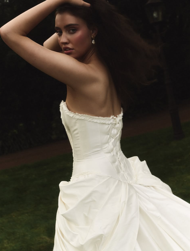 Stunning Ball Gown Strapless Corset White Satin Long Train Wedding Dress DP5827