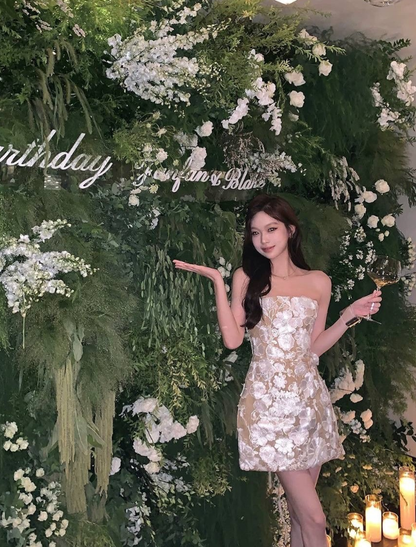 Sweety A Line Strapless Appliques Tulle Short Homecoming Dress DP4396