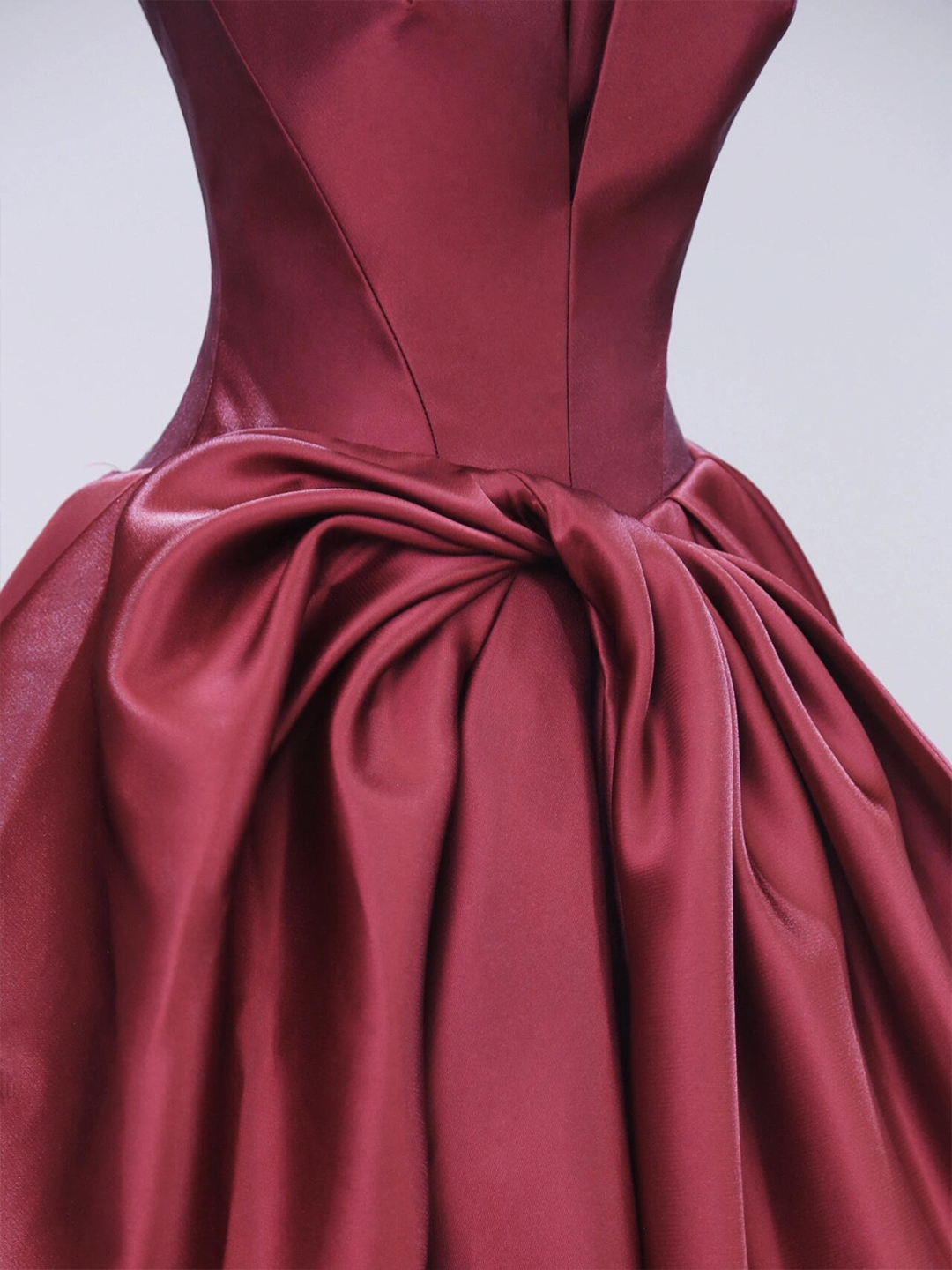Strapless Burgundy Satin Long A-Line Prom Dress  DP602