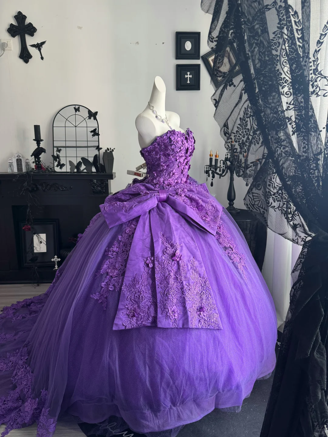 Purple Ball Gown Sweetheart Neck Appliques Lace Prom Dress Quinceanera Dress DP6951