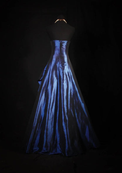 Vintage Ball Gown Strapless Navy Blue Satin Long Prom Dresses Party Dress DP3246
