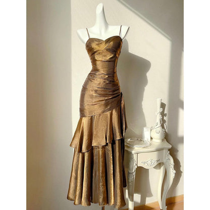 Brown Mermaid Spaghetti Straps Long Prom Dresses Birthday Party Dress Evening Gowns DP4236