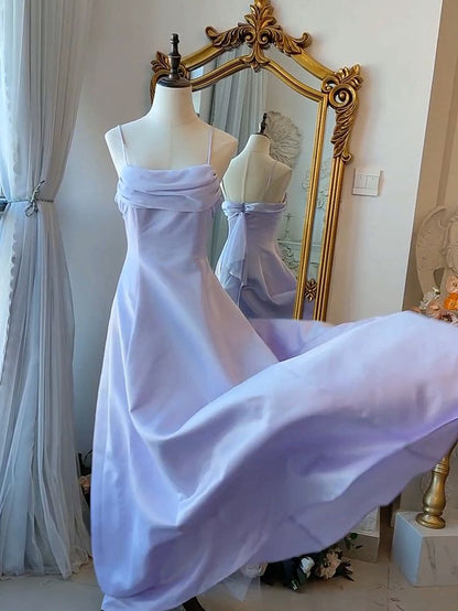 Vintage Spaghetti Straps Purple Satin Gown Fairy Dress DP1420
