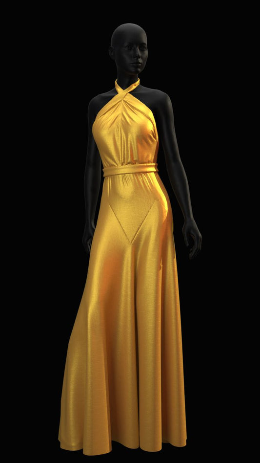 Simple A Line Halter Yellow Satin Open Back Long Prom Dress Graduation Prom DP2246