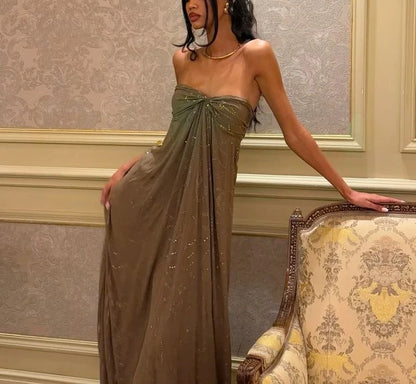 Brown A Line Sweetheart Neck Rhinestone Chiffon Long Prom Dress Evening Dress DP3296