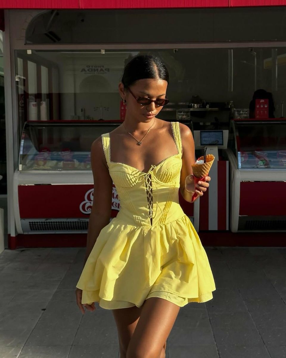 Simple Bright Yellow A Line Straps Satin Short Prom Dress Homecoming Dress Outfits DP6817